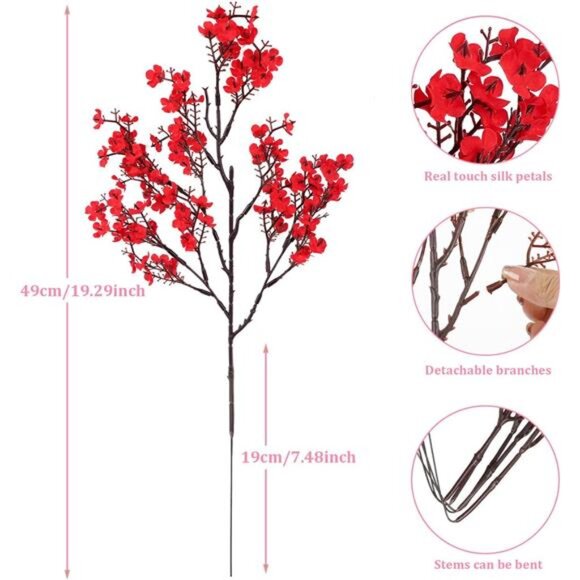 New 8Pcs Babys Breath Fake Artificial Flowers, Real Touch Red Pink Mix and Match - Picture 7 of 7